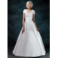 bal Col rond Traine courte Satin Robe de Mariée avec Ondulé Perlé Pailleté (002011976)